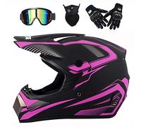 LEENP Casco de Motocross, Cascos de Motocicleta Exquisito Set con Gafas/Máscara/Guantes, Motos Deportivas Off-Road DH Enduro Casco ATV MTB Quad Moto Cascos de Cross para Hombres Mujeres, Rosa,M