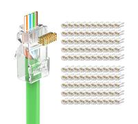 LEENUE 100 Unidades RJ45 Conector CAT6 Pass Through, 1Gbps/250MHz, Dorado Conectores RJ45 CAT5 CAT5E, Conector LAN para cables de red sólidos o trenzados de 23-26 AWG, compatible con PoE