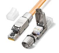 LEENUE Blindado RJ45 Conector CAT 8 sin Herramienta, 40Gbps/2000MHz, Dorado Conectores RJ45 POE Para cables de instalación Cat8 Cat7, Conector LAN Cat8 sin Herramienta, reutilizable, 2 Unidades