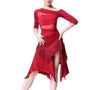 Leeonway Tango Vestido Danza latinao,Vestido de Rumba Samba Traje,Vestido de Baile Latino con borlas Irregulares para Mujer,Pantalones Cortos incorporados,para Cóctel Ceremonia Eventos