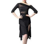 Leeonway Tango Vestido Danza latinao,Vestido de Rumba Samba Traje,Vestido de Baile Latino con borlas Irregulares para Mujer,Pantalones Cortos incorporados,para Cóctel Ceremonia Eventos