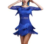 Leeonway Vestido De Baile Latino con Flecos para Mujer,Vestido de cóctel de salón para Mujer,Traje de Baile Sexy,Pantalones Cortos incorporados,para Salsa Tango Salón de Baile Samba Chacha