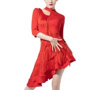 Leeonway Vestido de Baile Latino de Jazz,Traje de Baile Sexy,Vestido de Baile Latino con borlas Irregulares para Mujer,Pantalones Cortos incorporados,para Cóctel Boda Ceremonia Eventos