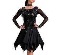 Leeonway Vestido de Baile Latino,Vestido de Baile Latino Lentejuelas para Mujer,Traje de Baile Sexy,Tango Vestido Danza latinao,Sin Espalda,para Salsa Tango Salón de Baile Samba Chacha