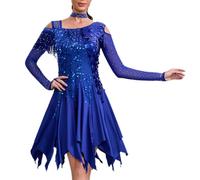 Leeonway Vestido de Baile Latino,Vestido de Baile Latino Lentejuelas para Mujer,Traje de Baile Sexy,Tango Vestido Danza latinao,Sin Espalda,para Salsa Tango Salón de Baile Samba Chacha