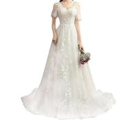 Leeonway Vestido De Novia Largo,Vestidos De Novia,Vestido De Novia Civil,Vestidos De Novia Elegantes,Vestidos Graduacion,Mujer Vestido A-LíNea De CóCtel,En V Manga Corta,para Novia