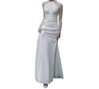 Leeonway Vestidos De Novia para Bodas,Vestido De Novia,Vestido De Novia Blanco con Colas,Vestidos De Novia Elegantes Bodas Civil,Sin Mangas,Espalda Descubierta,con Colas,para Bodas