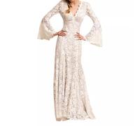 Leeonway Vestidos De Novia,Vestido Novia,Vestido De Novia Civil,Top Falda De Encaje Columpio De Gasa,Vestidos De Novia Elegantes,Vestido De Novia Medieval,Manga Larga,para Novia