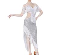 Leeonway Vestidos Salsa Baile Mujer,Tango Vestido Danza latinao,Vestido de Baile Latino Lentejuelas para Mujer,Traje de Baile Sexy,Sin Espalda,para Salón de Baile Samba Chacha Disfraz Fiesta