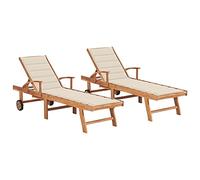 Leepesx Tumbonas 2 uds Madera Maciza de Teca con cojín, Tumbonas Jardin Exterior, Hamacas Y Tumbonas Jardin, Tumbona Playa, Tumbona Terraza, Color Crema