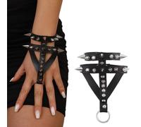 LEEQ 1 PCS Pulseras Punk - Gotico Pulsera Remache Pulseras Cuero Pulsera con Remaches Pulsera De Cuero Ajustable para Halloween Hip Hop Dance Cosplay Party Accesorios De Disfraces para Hombre Mujer