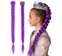 LEEQ 1 pieza Peluca De Cosplay Para Niños,Mujeres Y Hombres, Trenzas Moradas Accesorios Realistas Para Halloween, Fiestas y Carnaval