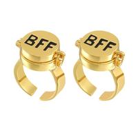 LEEQ 2 pcs Best Friends Forever Ring - 14K Gold Anime Aesthetic BFF Anillos Cute Couple Open Cap Rings Joyas Regalos para Mujeres Niñas,Unisex, Regalo conmemorativo para Mejor Amigo
