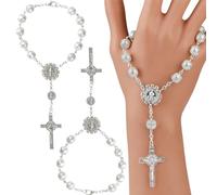 LEEQ 2 pcs Rosario de Coche para Espejo retrovisor - Espejo de Coche Colgante de Cruz para Espejo retrovisor, Colgante de Coche, Accesorios para Colgar en el Coche, Unisex, Plata