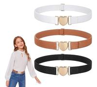 LEEQ 3 Piezas Cinturones Elásticos para Niñas - con Hebilla de Corazón Cinturón Infantil Ajustable de Hebilla para Vestido Pantalones Vaqueros