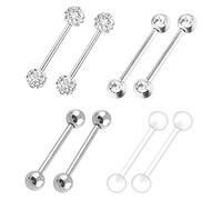 LEEQ 4 Pares de Pendiente de Pesas 316L Acero Inoxidable Anillos de Pezón Aros de Lengua de Zirconia Cúbica Joyería de Piercing de Cuerpo, 14 Gauge