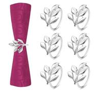 LEEQ Anillos de Servilleta de Metal - 6 pcs Servilletero de Mesa de Plata, Apariencia de la Hoja Servilletero, Adecuado para Bodas, Navidad, Reuniones Familiares, Decoración de Mesa
