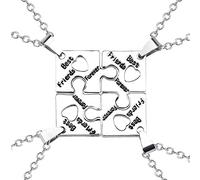 LEEQ Conjunto de 4 Collares de Puzzle y Llaveros de Acero Inoxidable con Grabado Best Friends Forever - Joyas BFF Regalo para Mujeres y Niñas
