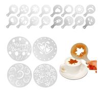 LEEQ Kit de Plantillas Tartas Cumpleaños - 20 pcs Pasteles de Plástico Plantillas, Cappuccino Stencil, Tamiz Café, Plantillas de Decoración Herramientas, Cake Stencil Decorating, Reutilizables