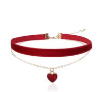 LEEQBCR 1 Pcs Chocker Velvet Necklace, Classic Velvet Heart Necklace, Layered Adjustable Necklace, Girls Women Jewellery, Gothic Necklace, 90s Ladies Decoration (Rojo)