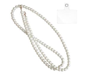 LEEQBCR 1 Pieza Universal Pearl Mobile Phone Chain, Wristband Charm, Mobile Phone Chain Beaded Lanyard, Necklace, Mobile Phone Carrier, Lanyard, Compatible with Most Smartphones (Blanco)