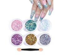 LEEQBCR 1 set de 6 colores de brillantina para uñas de gel, uñas cromadas con brillantina transparente, brillantina de gel, polvo cromado efecto espejo para decoración de uñas, uñas donut esmaltadas