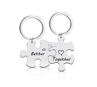 LEEQBCR, 2 pares de colgantes de llavero Unisex, rompecabezas de acero inoxidable, tallado en plata, regalo de San Valentín "Better Together"