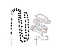 LEEQBCR 2 pcs Collar Rosario Hombre Mujer Acero Inoxidable 316L Medalla San Miguel/Benito/Cristóbal/María con Cruz Jesucristo Joyería Religiosa para Rezo, 8 mm