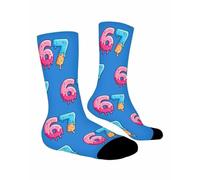 LEEQBCR 67 Socks, Divertidos Italian Brainrot Meme Calcetines Niño Niña, Calcetines Invierno Graciosos Algodon Steal a Brainrot Jumper Kids Six Seven Diseño,Funny 6 7 Socks Regalos Navidad(azul)