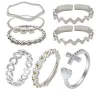 LEEQBCR 8Pcs Set Anillos Mujer Ajustables Flor Margarita Ondulación Kink Corazón Anillo para Nudillos Vintage Mujer Niña Anillos de Apertura Ajustable Bohemia Joyería de Playa para Mujeres Niñas