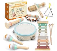 LeeQee Montessori - Juguetes de madera para bebés de 1, 2 a 3 años, instrumentos musicales de percusión de colores neutros con xilófono bohemio moderno para niños pequeños y más de 3 años