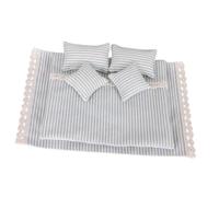 LeeQinersw 6 Piezas Ropa de Cama para Casa de Muñecas Set Miniatura Edredón Almohadas Sábanas Acabado Fino Adecuado para Decorar Dormitorio Juegos Fotografía, Verde Blanco