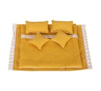LeeQinersw 6 Piezas Ropa de Cama para Casa de Muñecas Set Miniatura Edredón Almohadas Sábanas Acabado Fino Adecuado para Decorar Dormitorio Juegos Fotografía, Amarillo