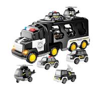 LeeQinersw 7 Piezas Camión de Juguete Fricción Vehículo Emergencia Porta Coches Transportador con Luces y Sonidos Hecho de PP Adecuado para, Negro