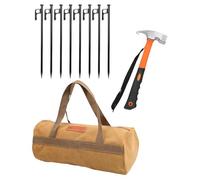 LeeQinersw 8 Piezas Estacas para Tienda Kit de Piquetas con Herramienta Anclajes de Acero Bolsa Organizadora Adecuado para Camping Playa Jardín, 25cm