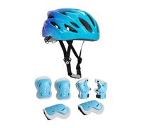 LeeQinersw Casco para Niños Ajustable con Set de Rodilleras Coderas Muñequeras Interior de Terciopelo Material Ligero Cómodo Adecuado para Actividades, Azul Púrpura