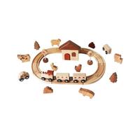 LeeQinersw Children Building Blocks Juego de Tren de Madera Juguete de Bloques Vías Circulares Tren con Vagones Carpa Decorada Figuras Animales en para Juego de
