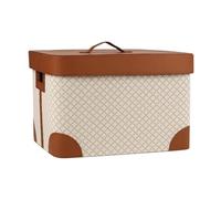LeeQinersw Contenedor de Almacenamiento Caja Organizador Cesta Recipiente con Tapa de Yute y Cuero con Asa para Ordenar Ropa y Colada Apto para Dormitorios Salas, Blanco Grande