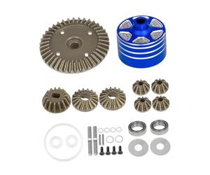 LeeQinersw Engranaje Diferencial RC Juego de Corona Y Piñones con Caja Repuestos Auto de Transmisión Aleación Reforzada Encaje Diámet, Azul
