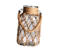LeeQinersw Florero de Vidrio Transparente con Cuerda de Yute Y Asa Recipiente Rústico Náutico Jarrón Envolvente para Flores Adecuado para Bodas Regalos Decoració, S