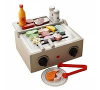 LeeQinersw Horno de Juguete para Niños Juego de Cocina Realista con Barbacoa Horno Madera para Niños Set Culinario Parrilla Favorece Pensamiento Lógico y Madera
