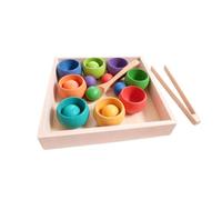 LeeQinersw Juego de Clasificación de Colores para Niños Juguete de Aprendizaje con Bandeja de Madera Tazas de Clasificación y Bolas Prácticas con Pinzas y