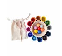 LeeQinersw Juego de Clasificación Infantil de Madera con Tazas Bolas y Cuchara Aprendizaje de Colores y Coordinación Material Madera Suave Adecuado para Preescolar Terapia Ocupacional Juego en Casa