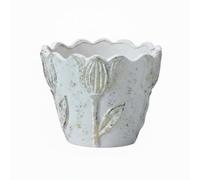 LeeQinersw Macetero Exterior Maceta Jardinera Tiesto Cemento con Drenaje Diseño Flor Embossed Apariencia Europea Adecuado para Balcón Patio Mesa Decoración Verde, Blanco