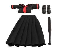 LeeQinersw Miniatura Figura Camisa Vestimenta Escolar Marinera para Muñeca 1/12 Set de Camiseta Falda Y Calzado Diseño Y PP Adecuado para, Falda Larga Negra
