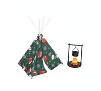 LeeQinersw Miniature Tent Tienda de Muñecas Carpa Cónica Mini Fogata Accesorios para Dioramas con Caldera sobre Fuego y Diseño Detallado Adecuada para Escenas, Estufa Vertical Verde