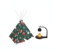 LeeQinersw Miniature Tent Tienda de Muñecas Carpa Cónica Mini Fogata Accesorios para Dioramas con Caldera sobre Fuego y Diseño Detallado Adecuada para Escenas, Estufa Verde Rama