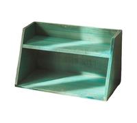 LeeQinersw Organizador de Maquillaje Caja de Almacenamiento para Cosméticos Estante de Madera Doble Nivel Compartimento Superior Abierto Adecuado para Oficina Co, Azul Verde