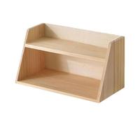 LeeQinersw Organizador de Maquillaje Caja de Almacenamiento para Cosméticos Estante de Madera Doble Nivel Compartimento Superior Abierto Adecuado para Oficina Co, Color Madera