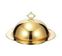 LeeQinersw Plato para Servir con Tapa Abovedada Alimenticio Fuente Acero Inoxidable con Tapa y Asa Multifuncional para Celebraciones y Celebraciones, Oro